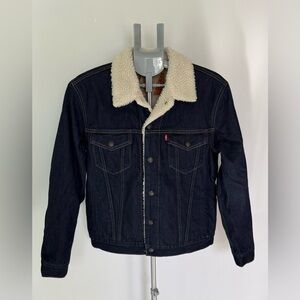 Levi's Sherpa Lined Trucker Jacket Dark Blue Denim Men’s Small/Unisex Style NEW